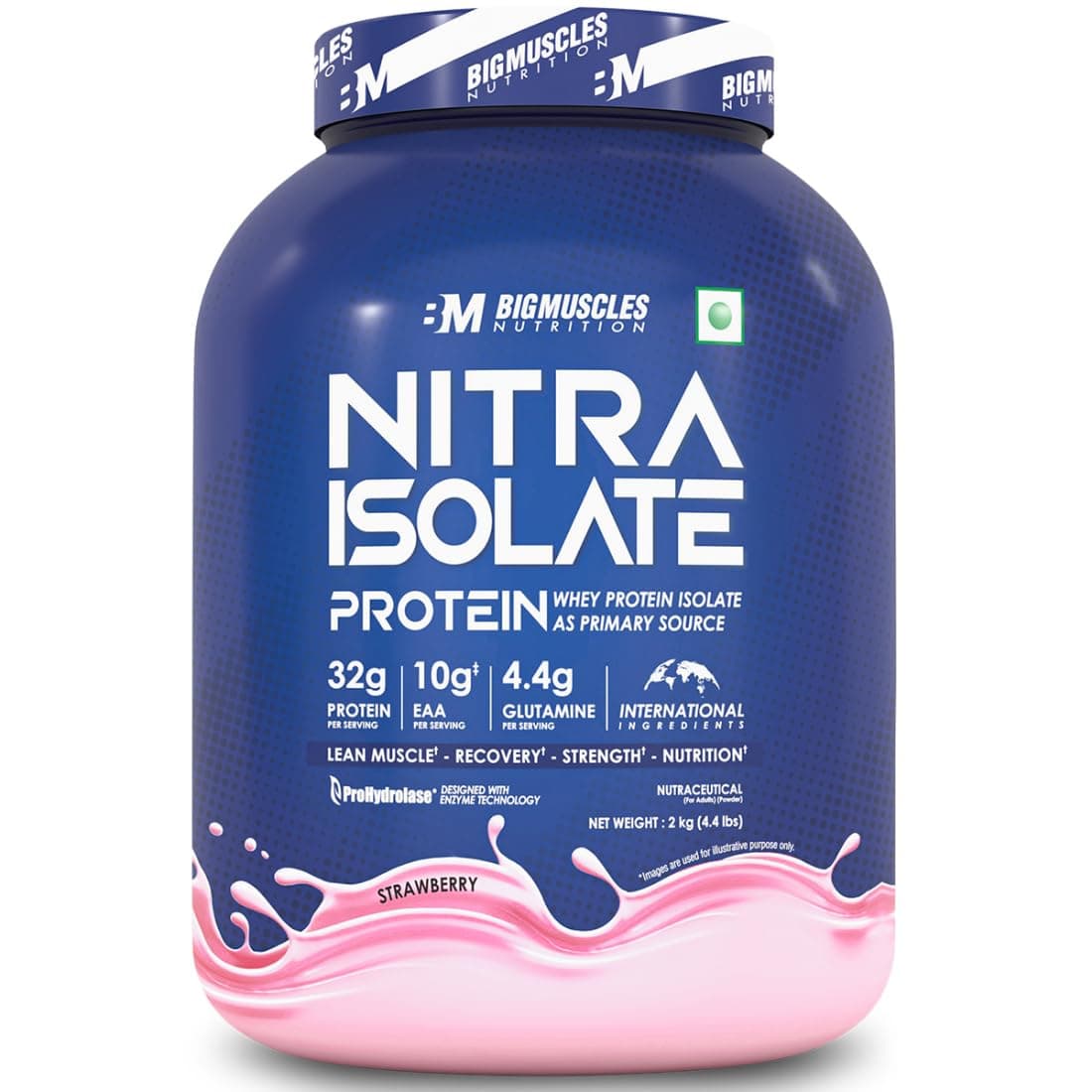 Nitra Isolate [2kg, Strawberry] | 32g Protein | 10g EAA | Whey Protein with ProHydrolase Enzyme Tech. For Faster Absorption | Improved Strength, Faster Recovery & Muscle Building