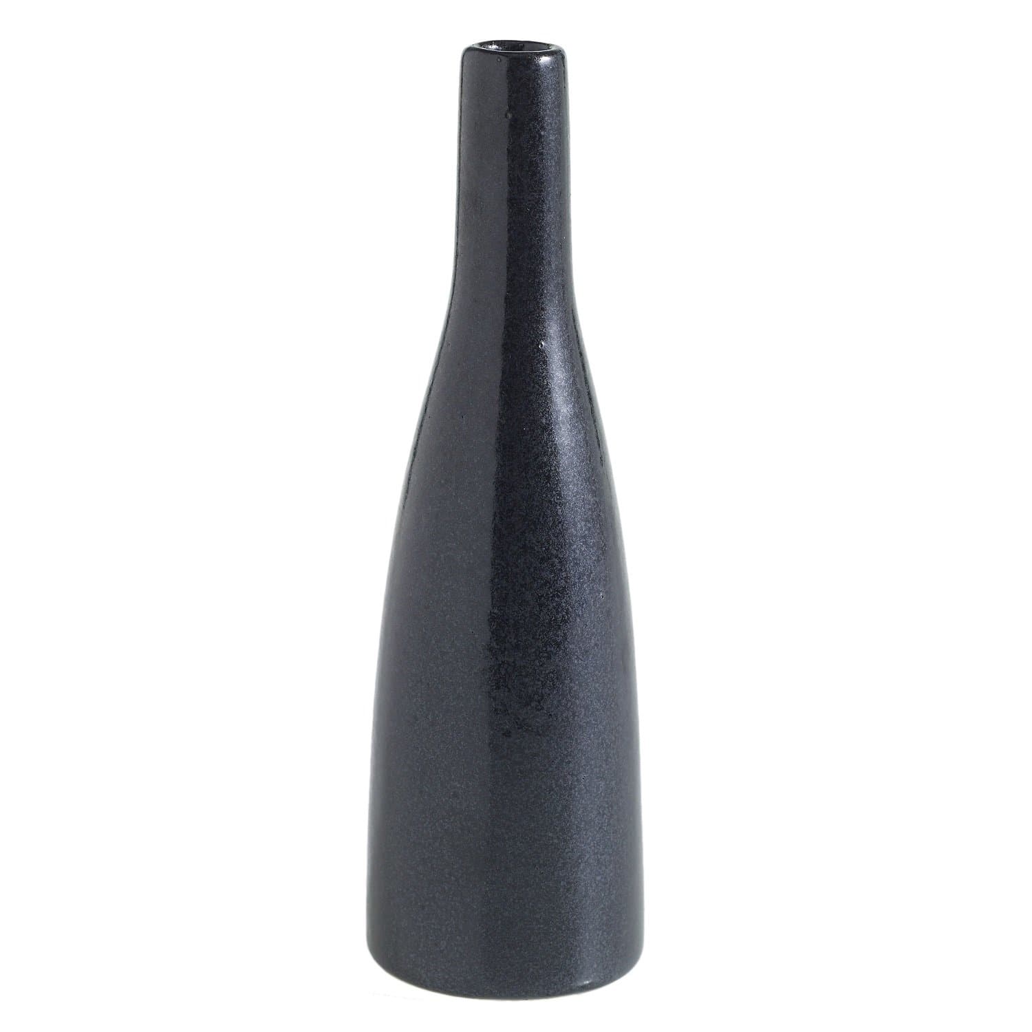 Thin Black Ceramic Bud Vase - 2.25 x 8 Inches - Aviv Single Stem Glossy Textured Vase - Modern Decor for Home or Office
