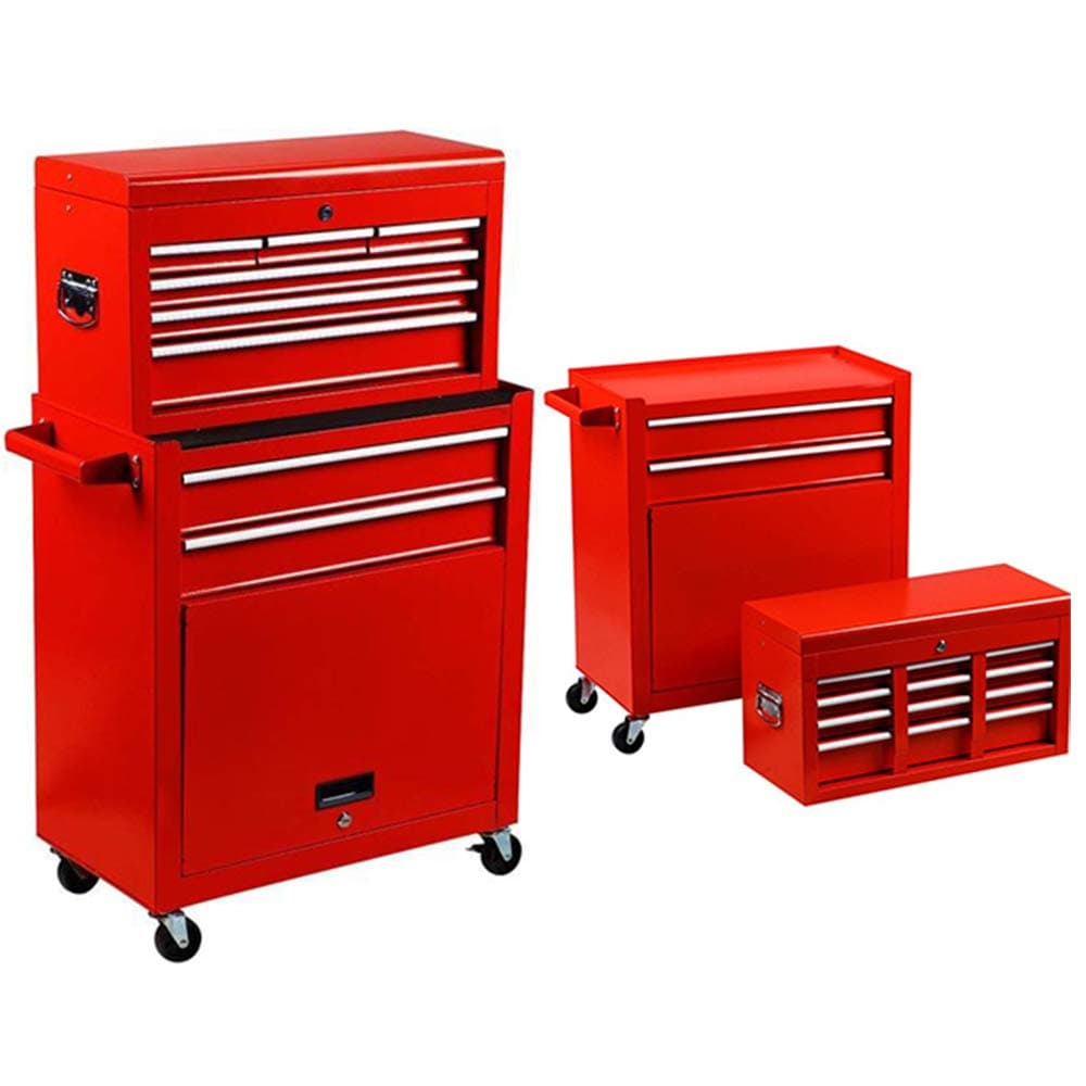 Homestock Portable Tool Storage Box 7-Drawer Rolling Tool Chest Removable Tool Storage Cabinet with Sliding Drawers Keyed Locking System Toolbox Organizer (Red)