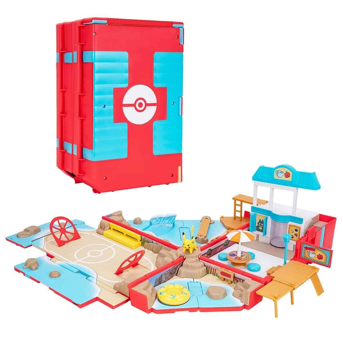 Carry Case Beach Battle Playset - Portable Transforming Backpack Playset with Action Features and 2-inch Pikachu Battle Figure