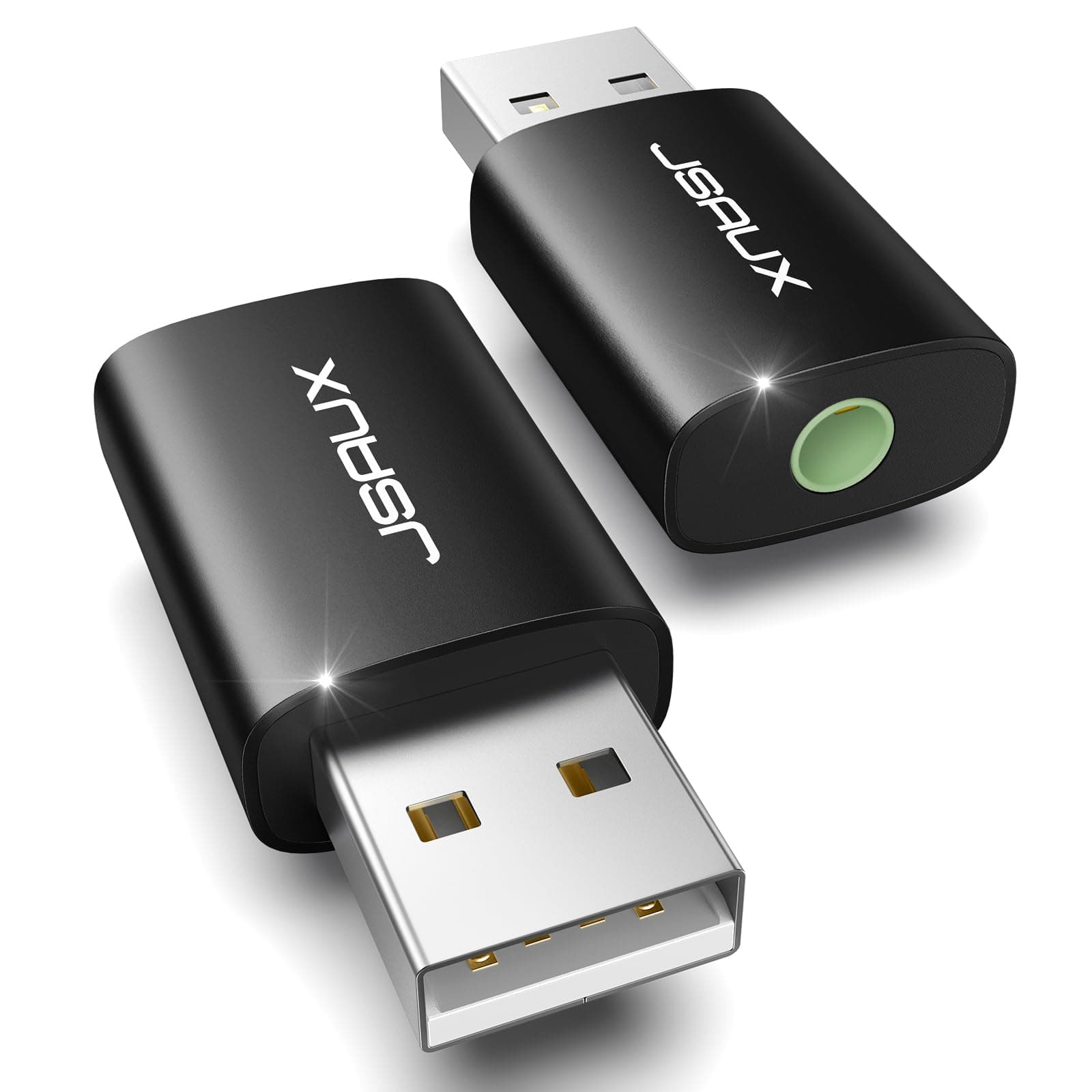 JSAUX 2 Pack USB to 3.5mm Jack Audio Adapter - External Stereo Sound Card for PS4, PS5, Headphones, Mac, Linux, Laptops, Desktops - Black