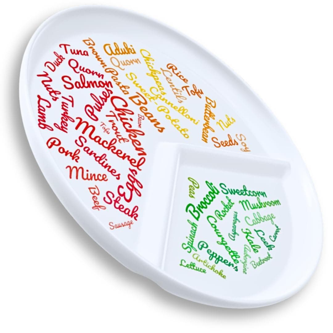 Divided Portion Control Diet Plate for Adults - Unique Ridged Section & Food Ideas, Dishwasher Safe