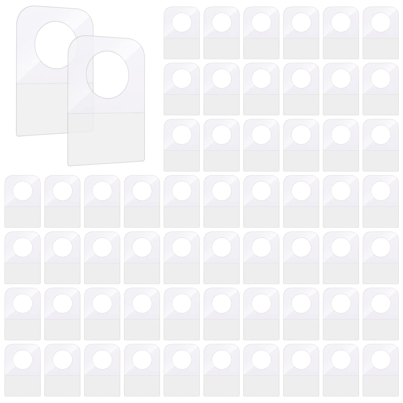 Abeillo 300 PCS Clear Self Adhesive Folding Hang Tabs, Plastic Round Hole Sticky Hang Tabs Heavy Duty for Store Retail Small Sale Items Hanging Display (1.3x0.9 Inch)