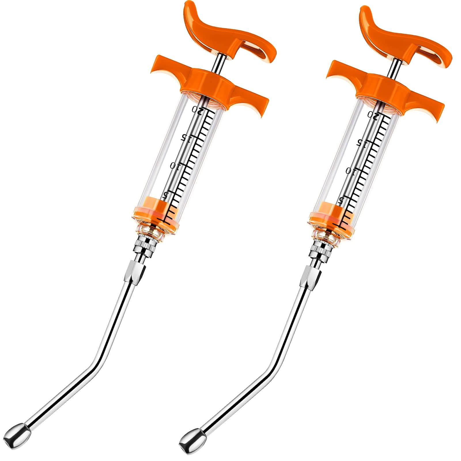 2 Pieces Goats Syringe with 2 Drench Nozzle Adjustable Dosage Reusable Drench Syringe for Sheep Goat (Orange, 20 ml)