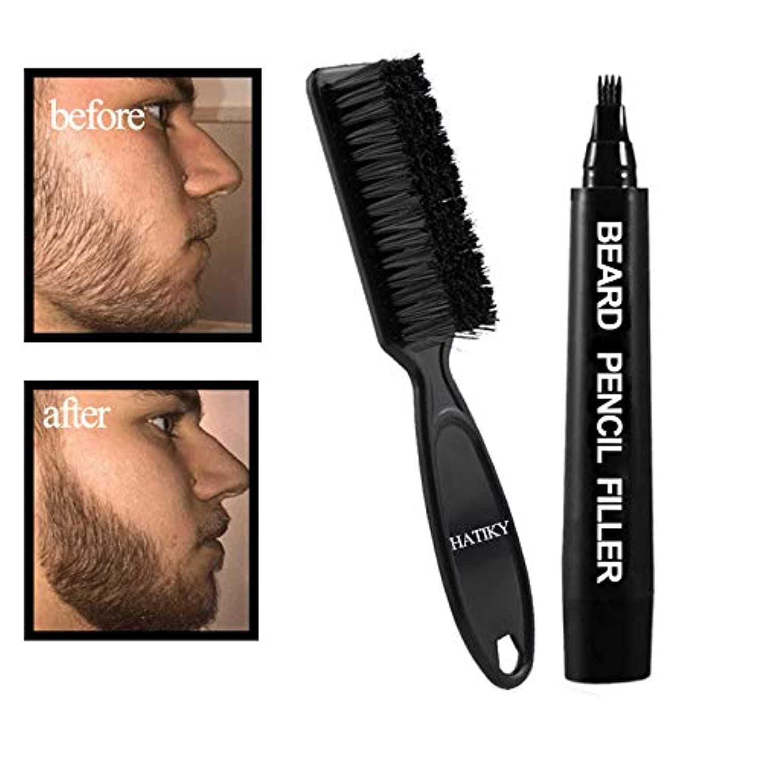 Beard Pencil Filler for Men- Water Proof& Sweat Proof, Long Lasting -Beard Pen with a Micro-Fork Tip Applicator Creates Natural Looking Beard, Moustache & Eyebrows