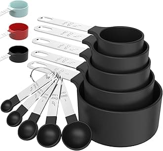 Measuring Cup and Spoon Set (Black, 10pcs, 5+5, Stainless Steel)