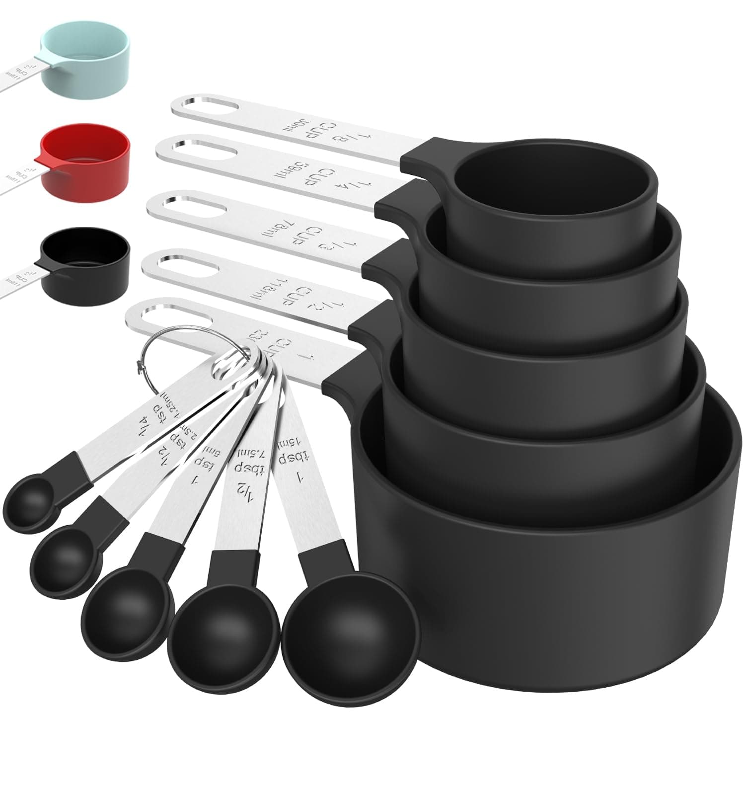 Measuring Cups & Spoons Set, Stackable Cups and Spoons, Nesting Measure Cups with Stainless Steel Handle, Kitchen Gadgets for Cooking & Baking (Black)