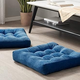 Square Tufted Corduroy Floor Cushions, Navy Large Floor Pillows Seating for Adults and Kids, Meditation Pillow for Balcony Outdoor Tatami Living Room, 22x22 Inch, Set of 2