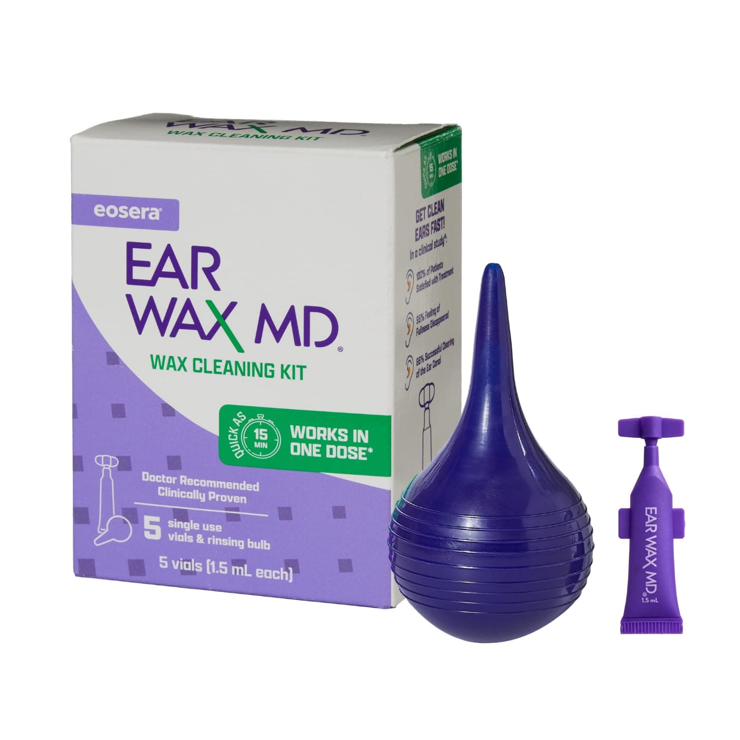 eosera Ear Wax MD Cleaning Kit - Fast-Acting Ear Wax Removal Drops & Rinse Bulb - Doctor Recommended, Clinically Proven Earwax Dissolver for Adults & Kids - Works in 15 Minutes