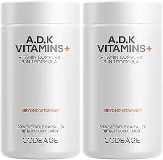 Codeage ADK Vitamins Supplement - Essential Vitamin A, D3 5000 IU, K1 & K2 (MK4 & MK7) - 6-Month Supply - 1 Capsule per Serving, Non-GMO, Gluten-Free - 2-Pack