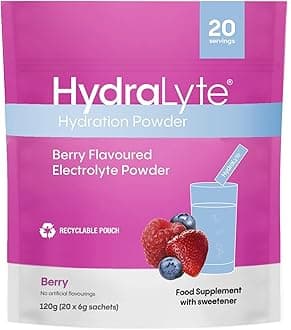 Hydralyte Effervescent Electrolytes Powder Sachets - 20 Flavoured Sticks - Rapid Rehydration - Prevent Dehydration - Achieve Optimal Hydration (20 Sachets, Berry)