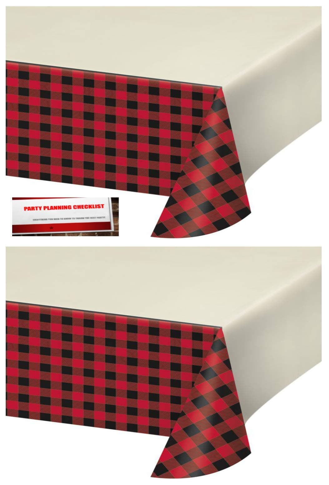 2 Pack - Buffalo Plaid Red Lumberjack Plastic Table Cover 54 x 102 Inches (Plus Party Planning Checklist by Mikes Super Store)