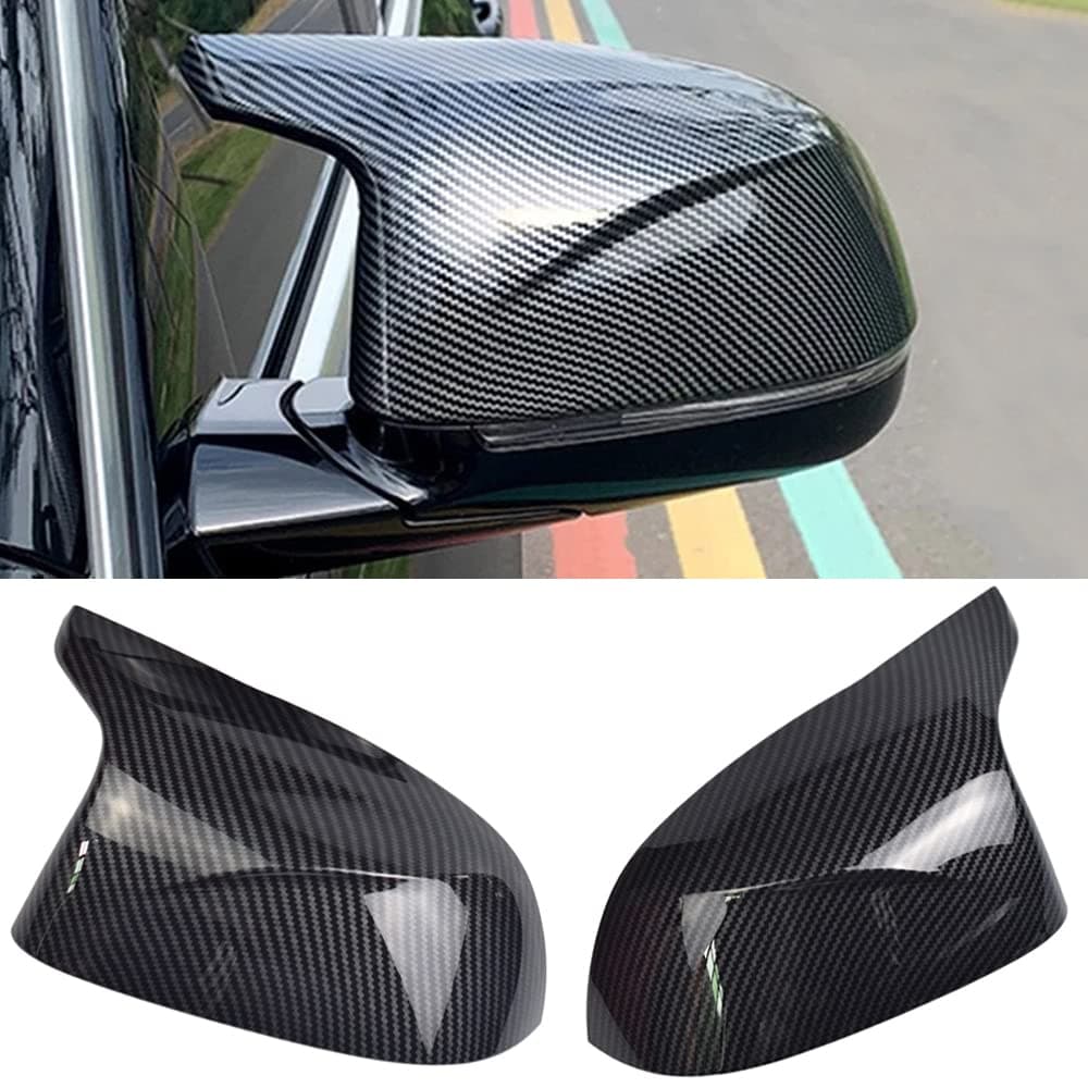 1 Pair Black Wing Mirror Cover Cap Left Right Rear View Mirror Cap Replacement For B-MW X3 F25 X4 F26 X5 F15 X6 F16 2014-2018 (Carbon Fiber)