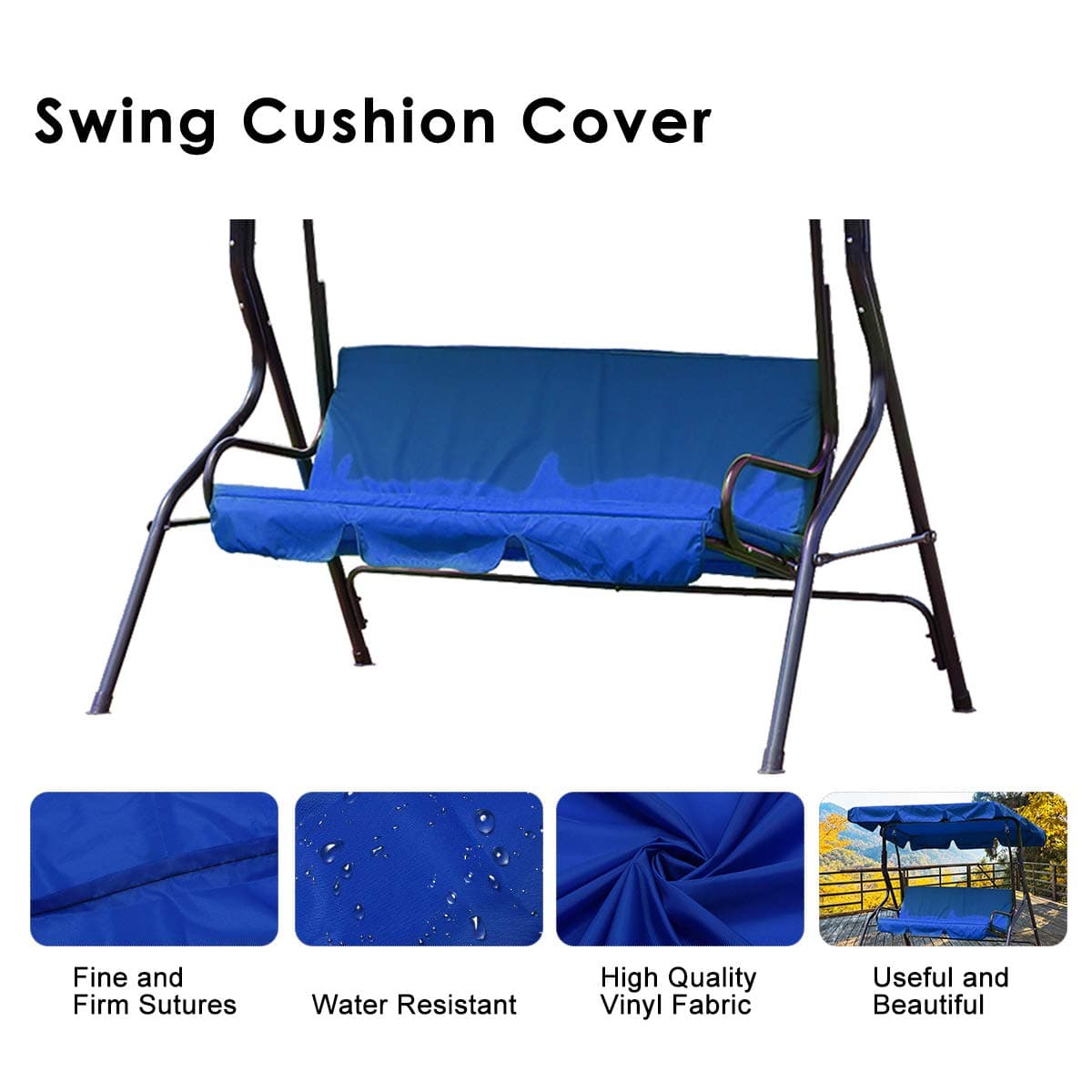 Essort Swing Cushion Cover Replacement, Suitable for B & Q Colorado Garden Swing Loveseat, Waterproof Protective Cover for Swing Cushion, 150 × 50 × 50 × 10 cm blue