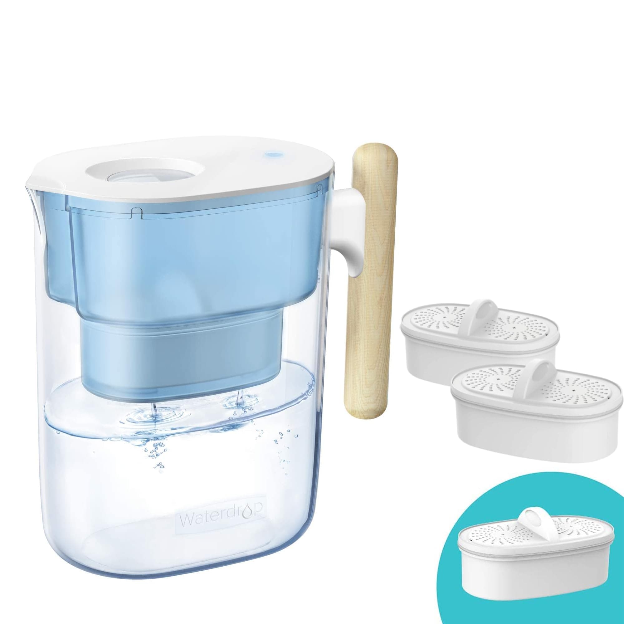 Waterdrop 200-Gallon Chubby 10-Cup Water Filter Pitcher with NSF Certified Replacement Filters for All Waterdrop Pitcher Filtration System, Last Up to 3 Months or 200 Gallons, 3 Pack