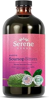 Soursop Bitters Liquid - Organic Herbal Sour Sop Guanabana with Black Seed, Moringa, Irish Moss & Ginger – Gut Support, Energy & Immune Boost – Vegan, Non-GMO – Mixed Berry Flavor – 16 oz