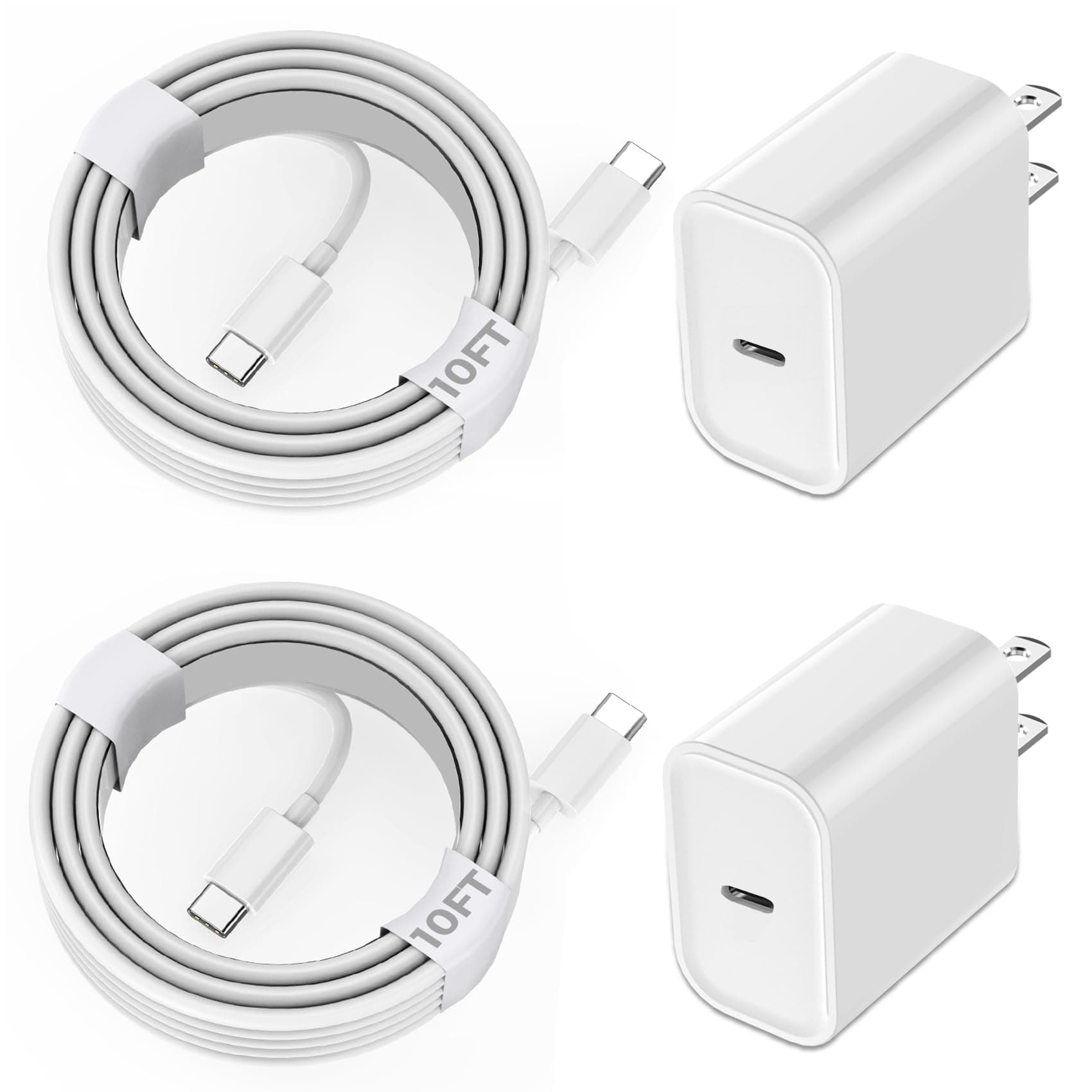 iPhone 15 Charger Fast Charging, 2Pack 10FT Long USB C to C iPhone Fast Charging Cable Cord with 20W USB C Fast Charger Block Adapter for iPhone 15/15 Pro/15 Pro Max/15 Plus, iPad 12.9/11/10.9/Air 5/4