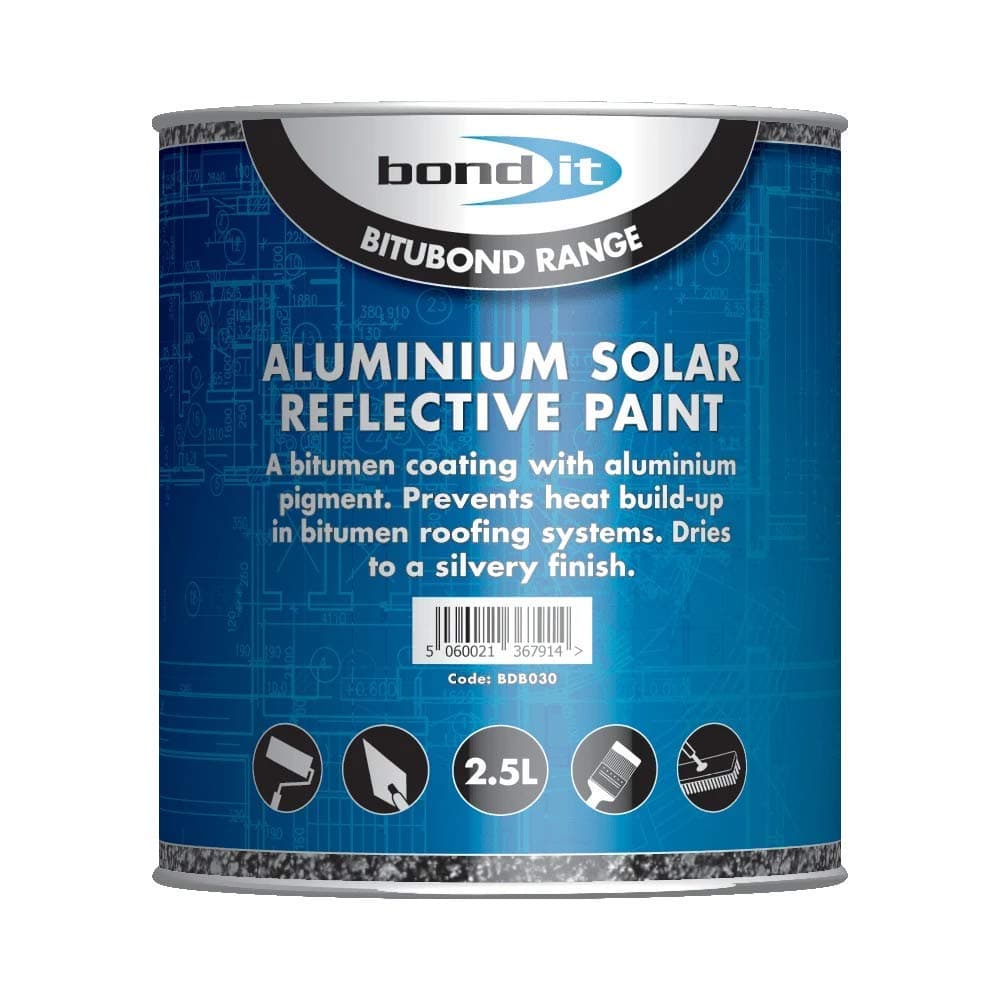 Bond-It Aluminium Solar Reflective Paint - 2.5 litre a light / heat reflective coating, use ofver bituminous coatings, aged asphalt or steel