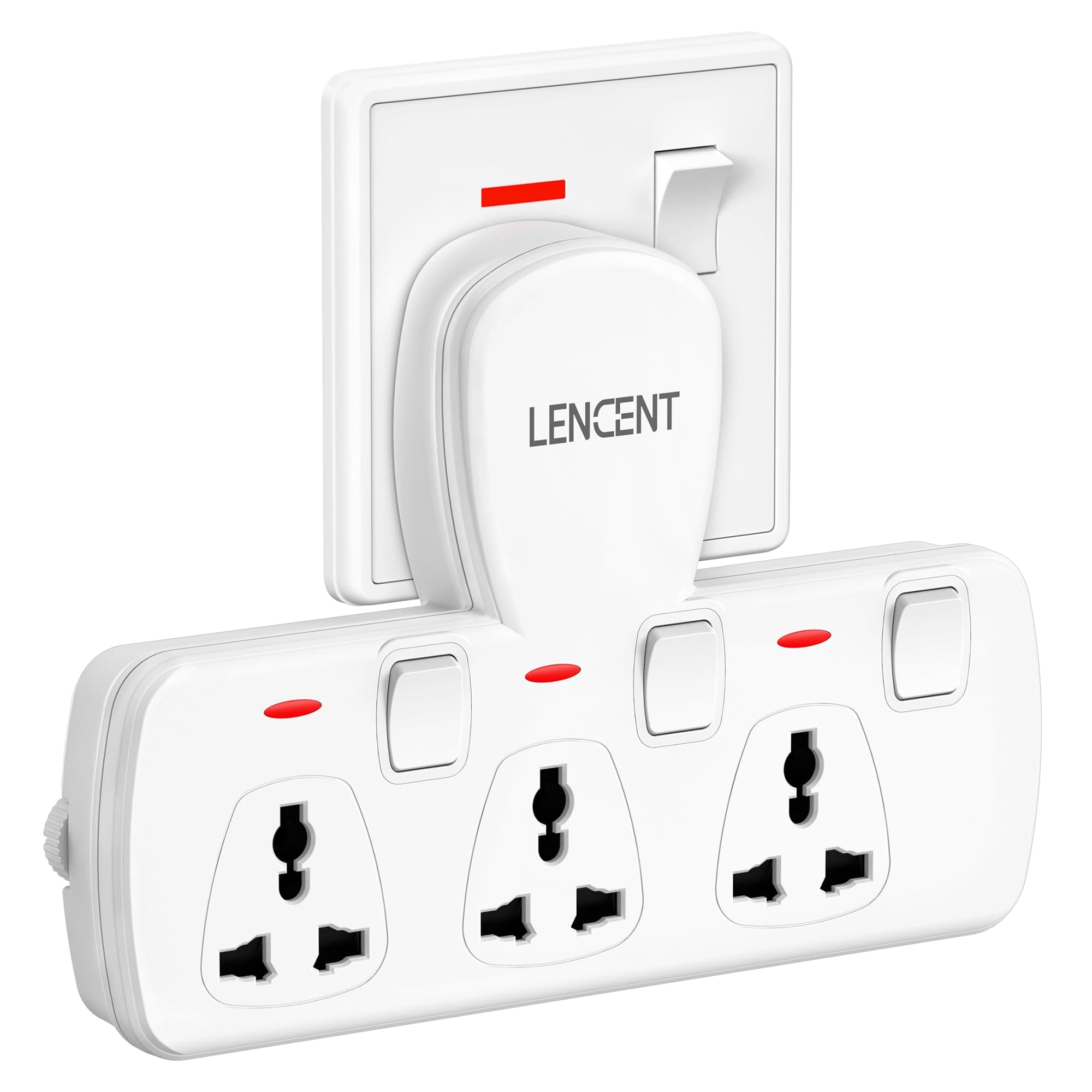 LENCENT Multi Plug Extension Socket, 3 Way Electrical Outlet Extender, Wall Charger, Universal Plug Adapter, Charging Station for Home, Office, Kitchen, Individually Switched