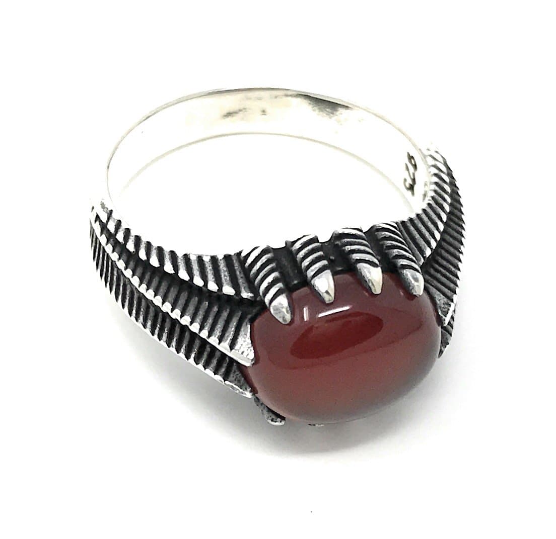 KAR 925K Stamped Solid Sterling Silver Red Agate Men's Ring P2F