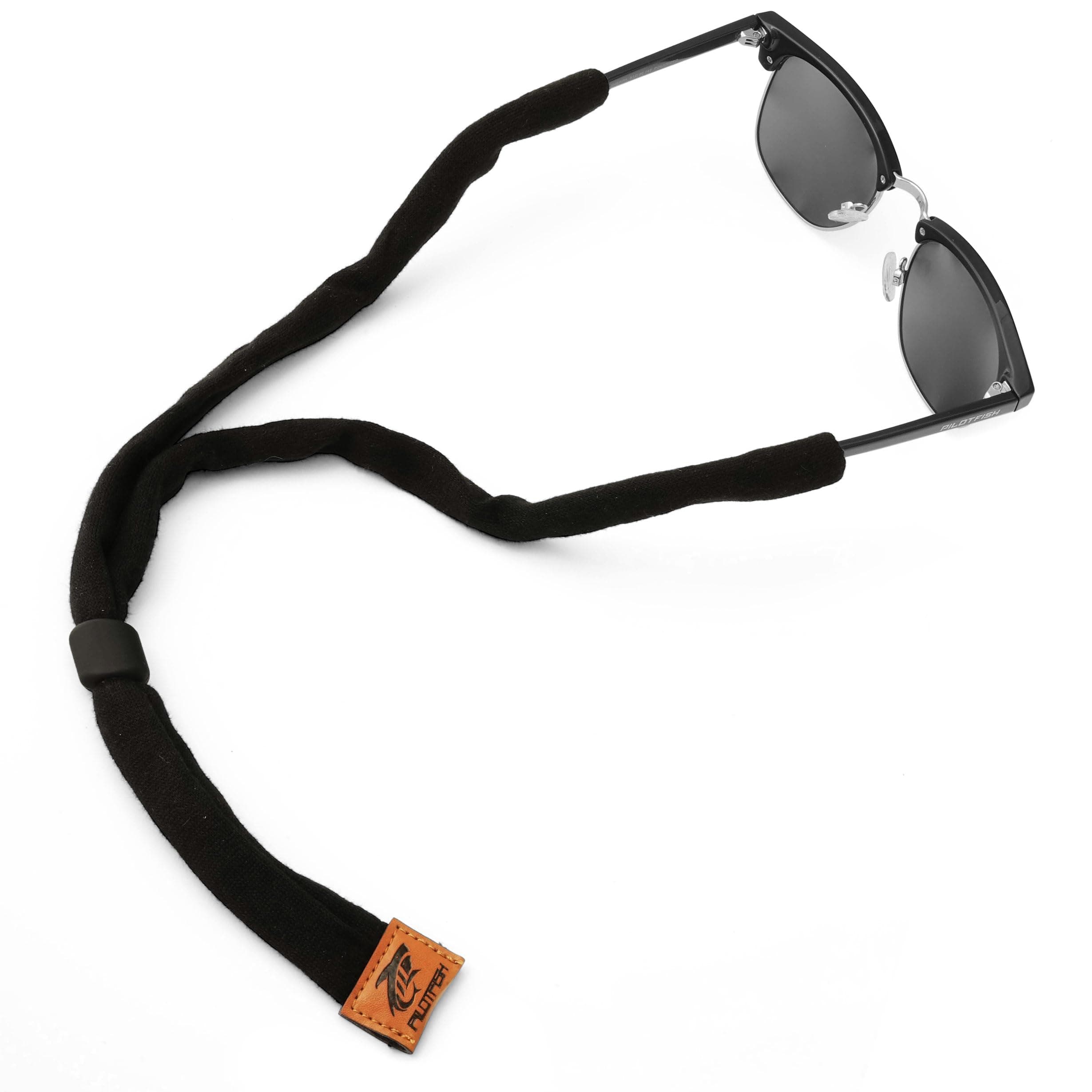 Pilotfish Premium Cotton Eyewear Retainer Sunglass Strap - Multiple Design Options - Soft & Durable Sunglass Holder Black