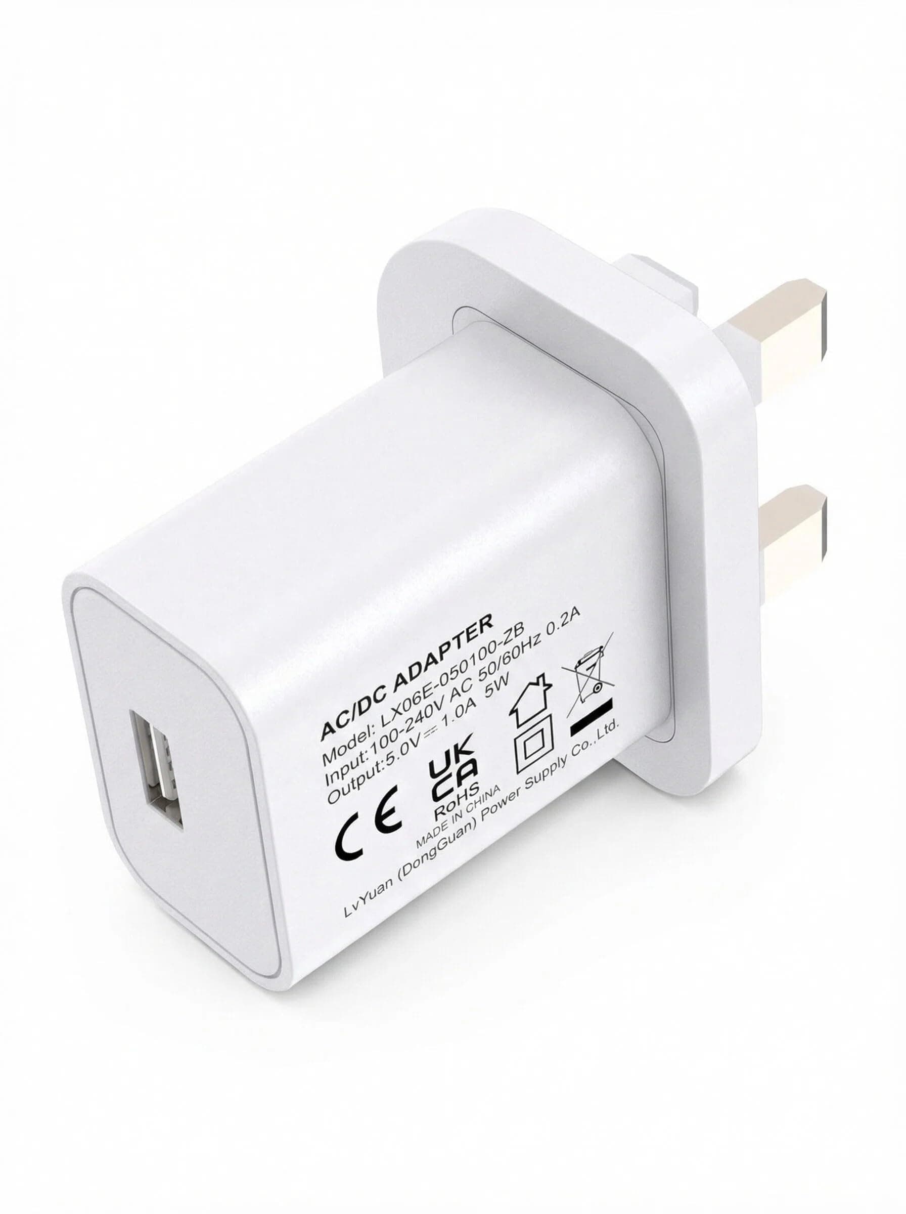 – 5V 1A 5W White USB Charger, UK Usb Plug, USB-A Output, USB Power Adapter Travel Ready, 100V-240V Input, for Phone, Tablet, Speakers