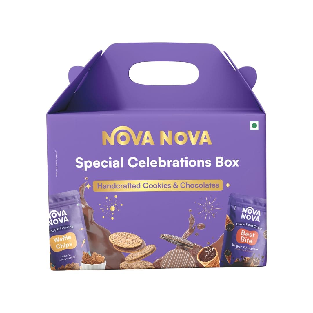 Nova Nova | Special Celebration Gift Box | Waffle Cookies, Waffle Chocolates, Best Bites & Waffle Chips (300 Grams)
