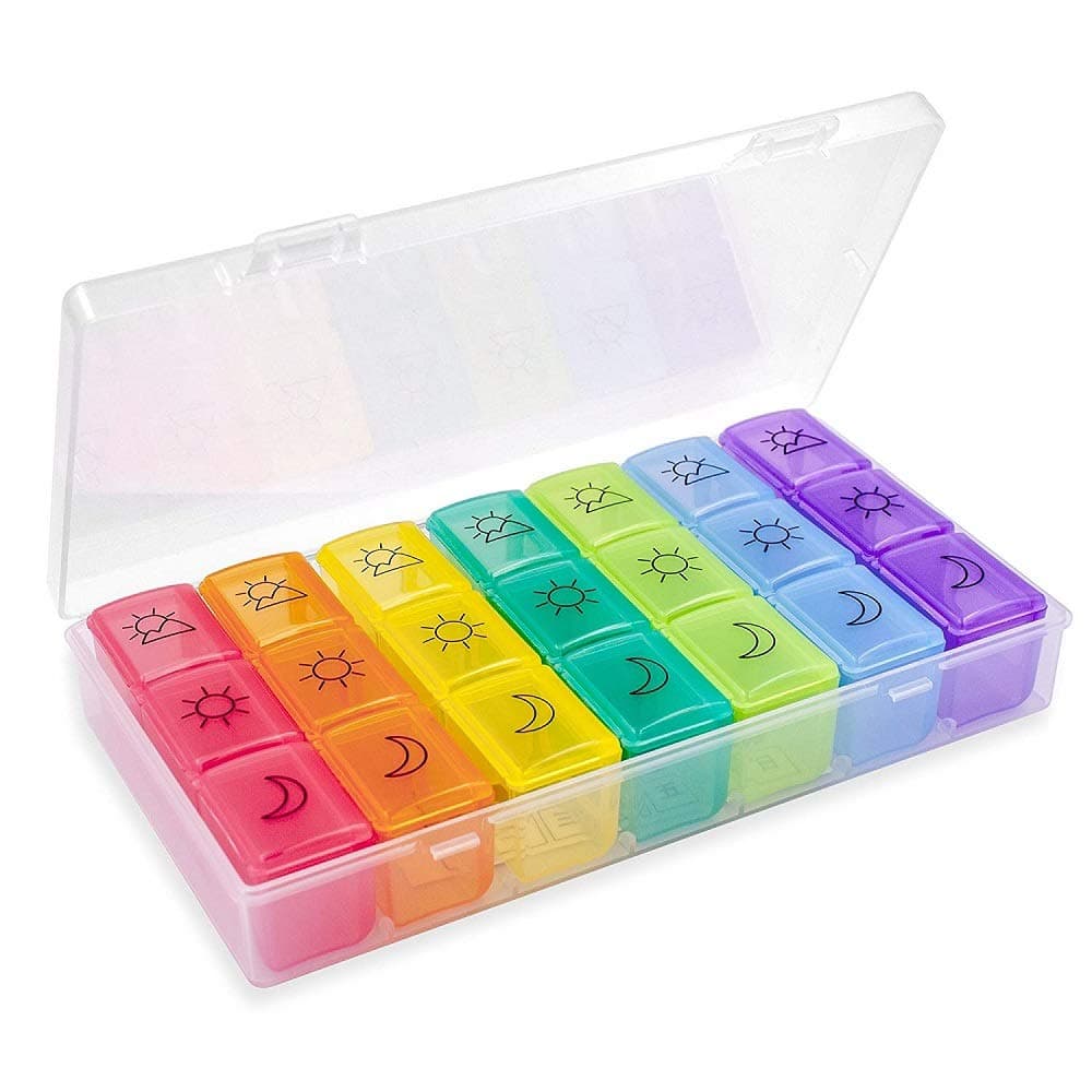 Pill Organizer, Weekly Pill Box Case (7-Day/3-Times-A-Day) BPA Free with Easy Open Design and Large Capacity to Hold Vitamins/Fish Oil/Supplements and Medication