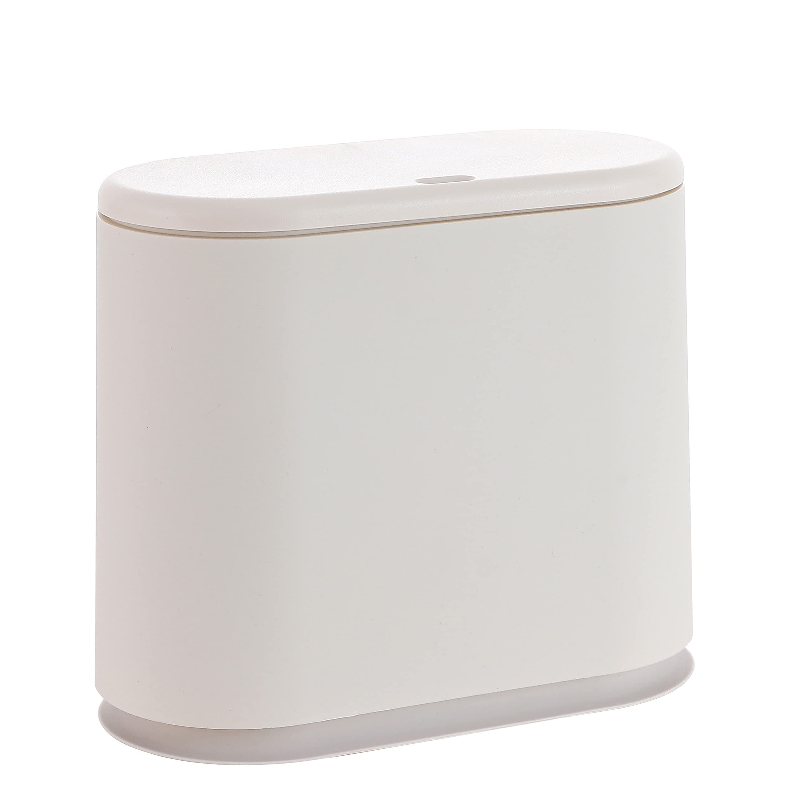 White Slim Rectangular Plastic Trash Can with Press Type Lid,8 Liter / 2.1 Gallon Narrow Trash Bin with Pop-up Lid for Toilet,Bedroom,Bathroom,Office,Kitchen,Powder Room