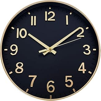 HZDHCLH Wall Clocks Battery Operated,Wall Clock Black Gold,8 inch Wall Clock Silent Non Ticking Modern 3D Numbers for Kitchen Bedroom Living Room Office Classroom Decor