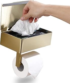 Day Moon Designs Toilet Paper Holder with Shelf - Flushable Wipes Dispenser & Storage Fits Any Bathroom, Keep Your Wet Wipes Hidden - Stainless Steel Wall Mount Bathroom Organizer - Gold, Large