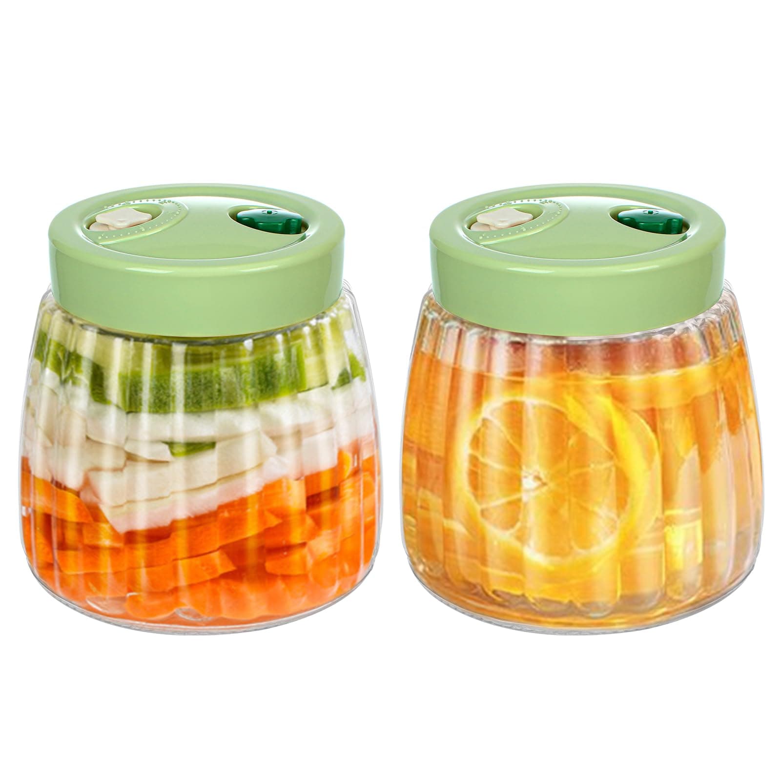 Fermentation Jars 2 Pack 1L Kimchi Container,Fermenting Jar with 2 Air Release Vent Perfect for Fermentation for Kimchi Sauerkraut Sourdough Starter Mason Jars with Lids