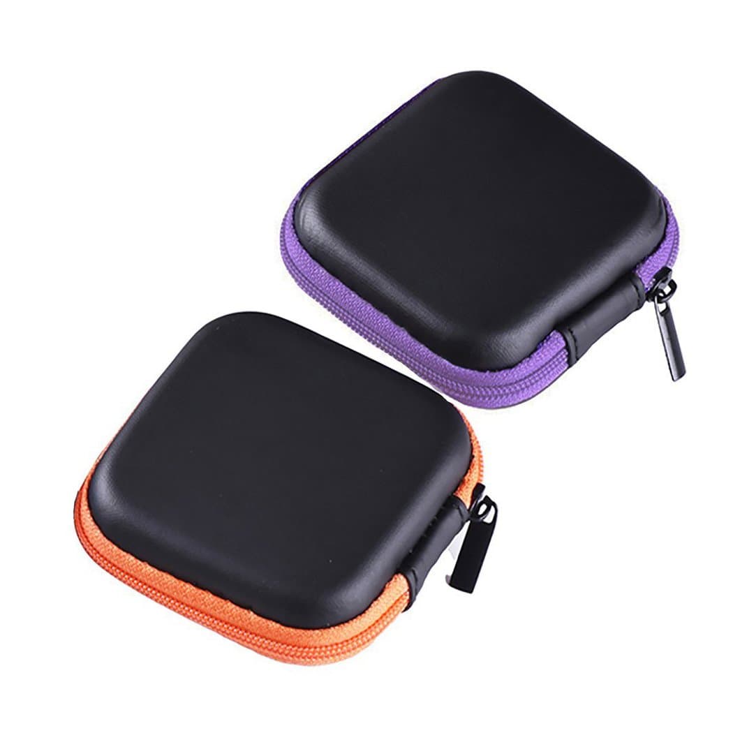 [2 Pack] Square Carrying Cases for Cellphone Earphone Headset Earbuds Pouch Storage Bags, with 5 in Random Shipping