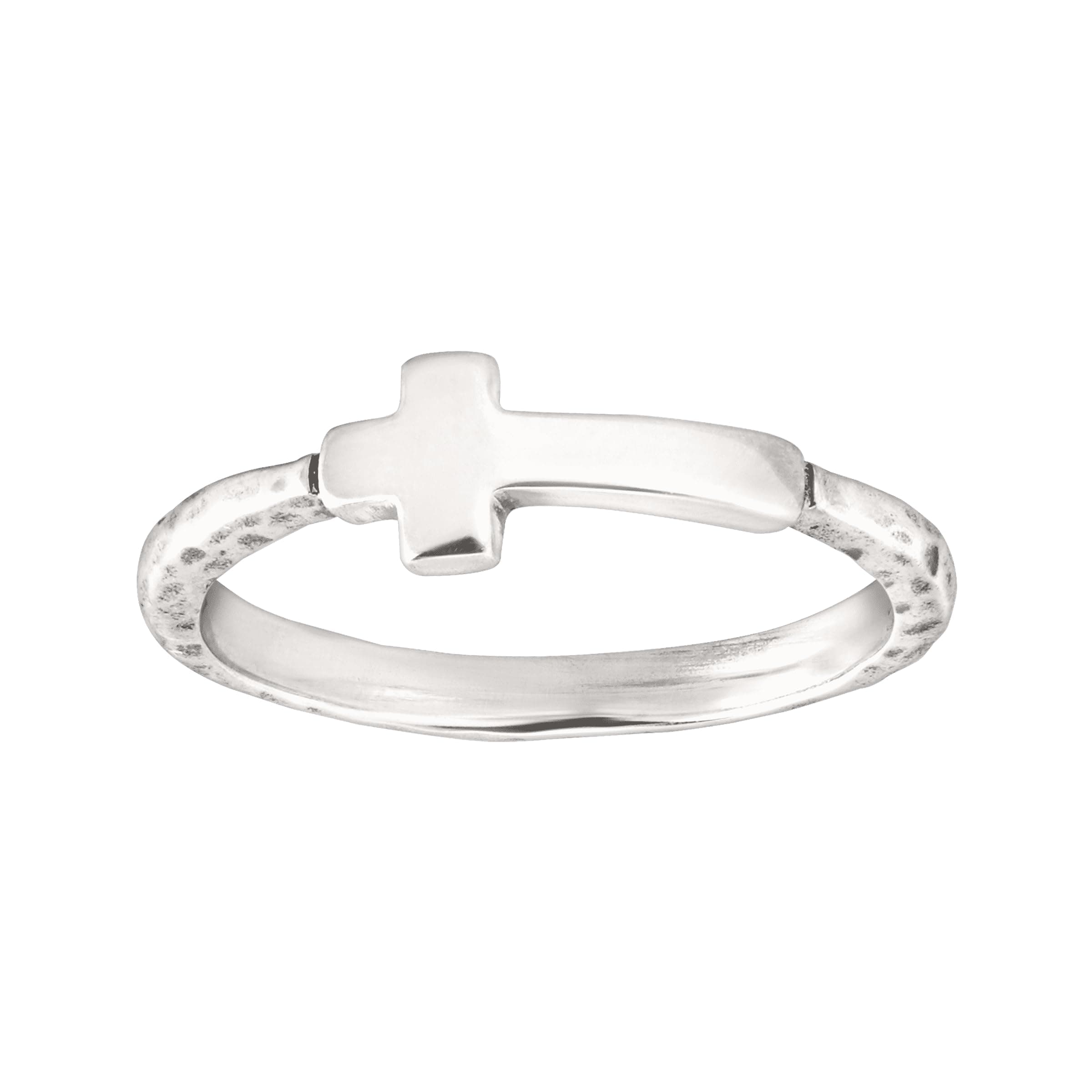 Simplex Cross' Horizontal Cross Textured Ring in Sterling Silver