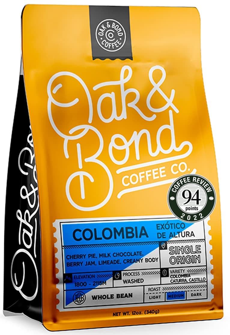 Oak & Bond Coffee Co. Colombia Single Origin Coffee, Medium Roast, 100% Arabica, Whole Bean -12 oz. Bag