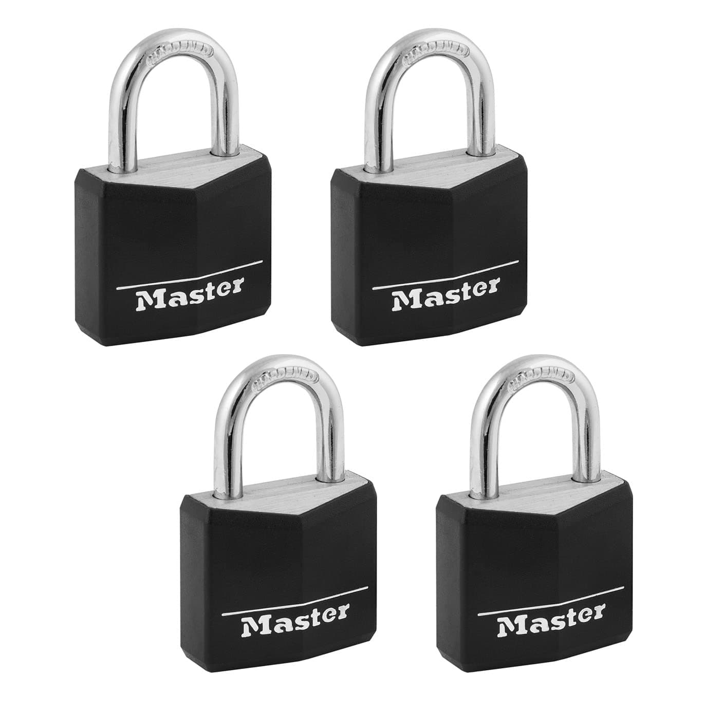 Master Lock Padlock, Covered Aluminum Lock, 1-3/16 in. Wide, Black, 131Q (Pack of 4-Keyed Alike)