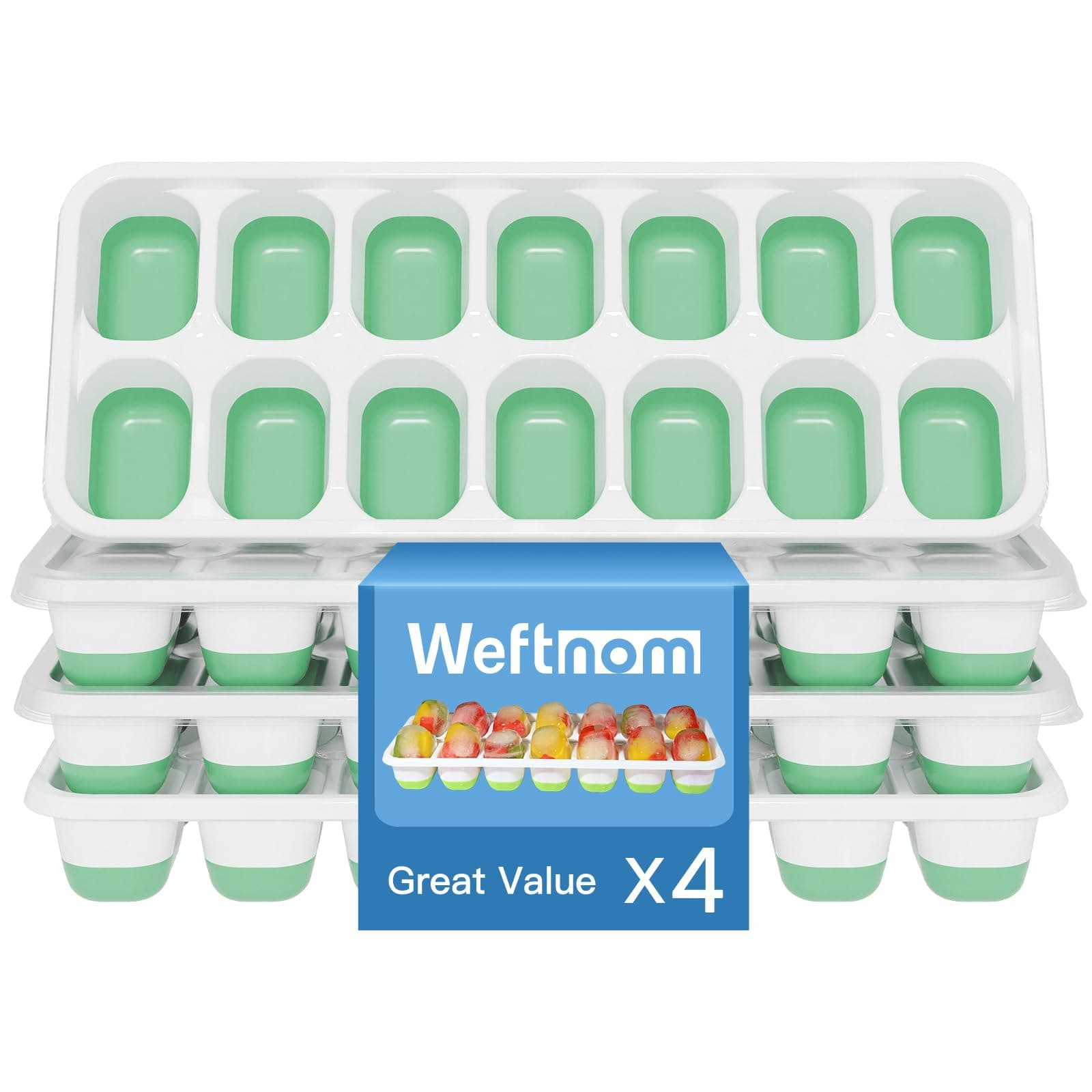 Ice Cube Tray, Ice Cube Trays for Freezer 4 Pack with Lids, Ice Tray Easy-Release, Ice Trays for Freezer Stackable, Silicone Ice Cube Tray for Drinks, Coffee - BPA-Free and Odor-Free