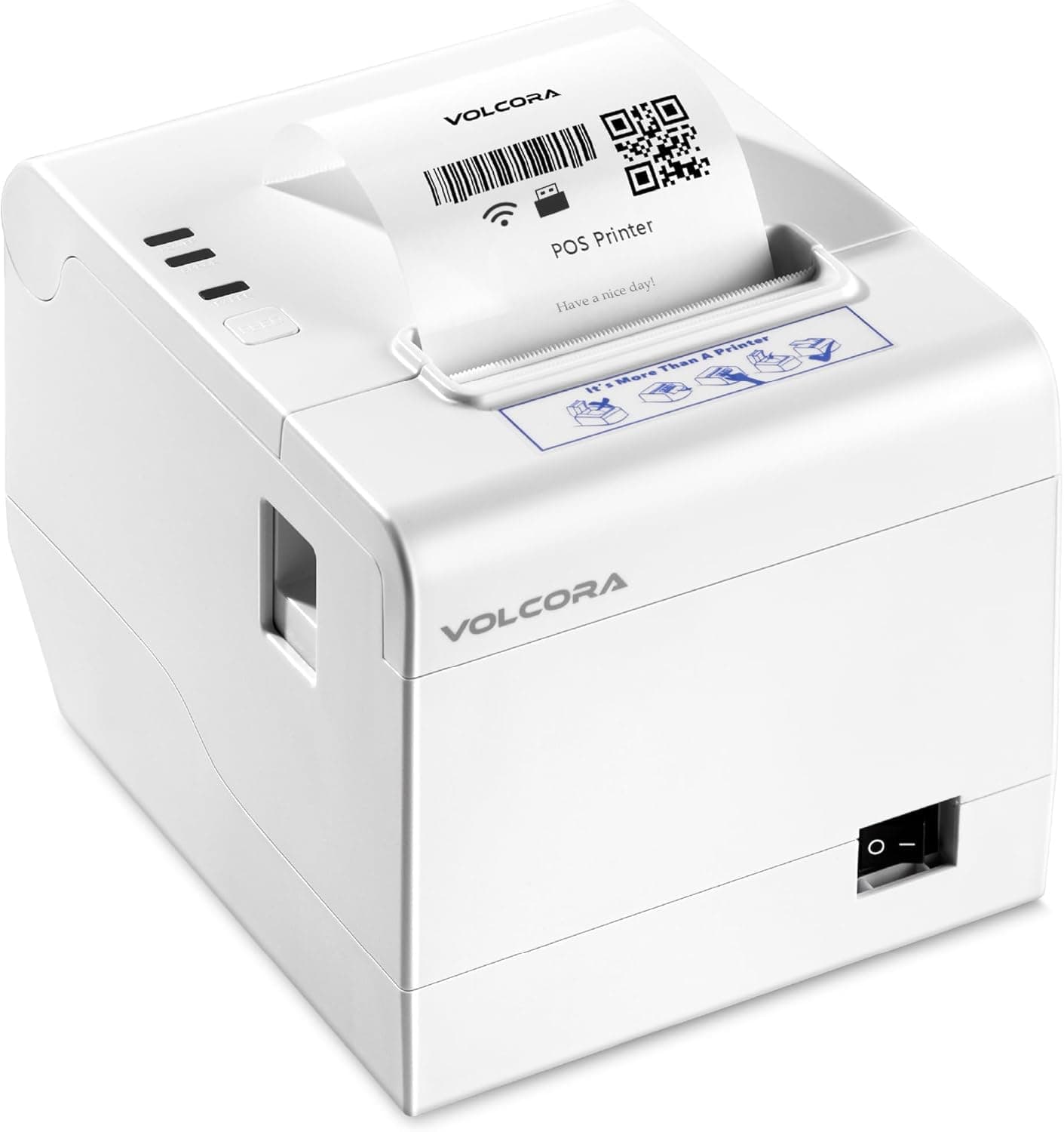 Volcora Thermal Receipt Printer, 80mm POS Printer w/Auto Cutter, USB/WiFi Interface for Windows/MAC/Linux, ESC/POS Command Support Cash Drawer, High Speed Kitchen Printer, Wall Mount (White)