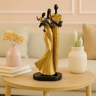 Xtore Stylish Golden Black Resin Couple Statue with Child for Home Decor (Pack of 1, Black & Golden)