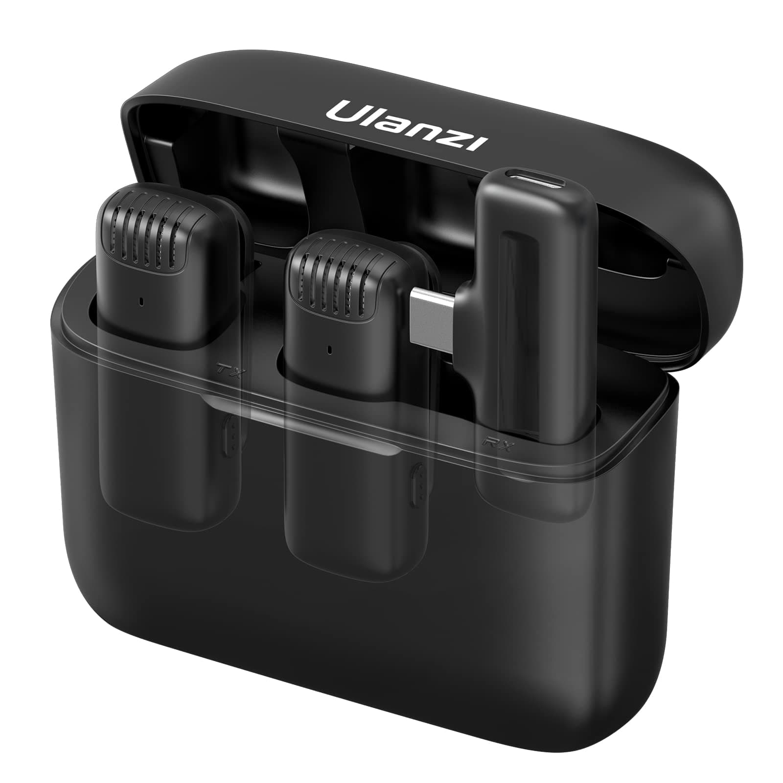 ULANZI J12 Wireless Lavalier Microphone for USB C Phone, 2-in-1 Plug-Play Mic with Charging Case for Phone Video Recording Interview Youtubers Vloggers, 20m Transmission Range, Bluetooth