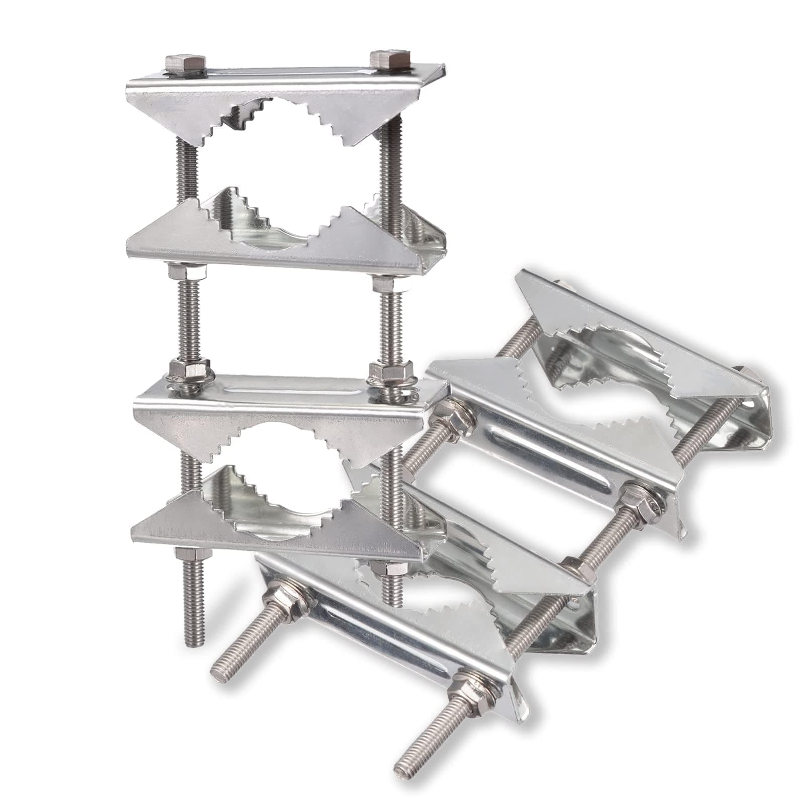 Bingfu 2-Pack Double Antenna Pole Clamp Anti-Rust High Strength Pole to Pole Mount Bracket Kit for 25-50mm Outdoor Siameter LoRa WiFi 4G LTE Ham Radio TV CB Antenna Pole