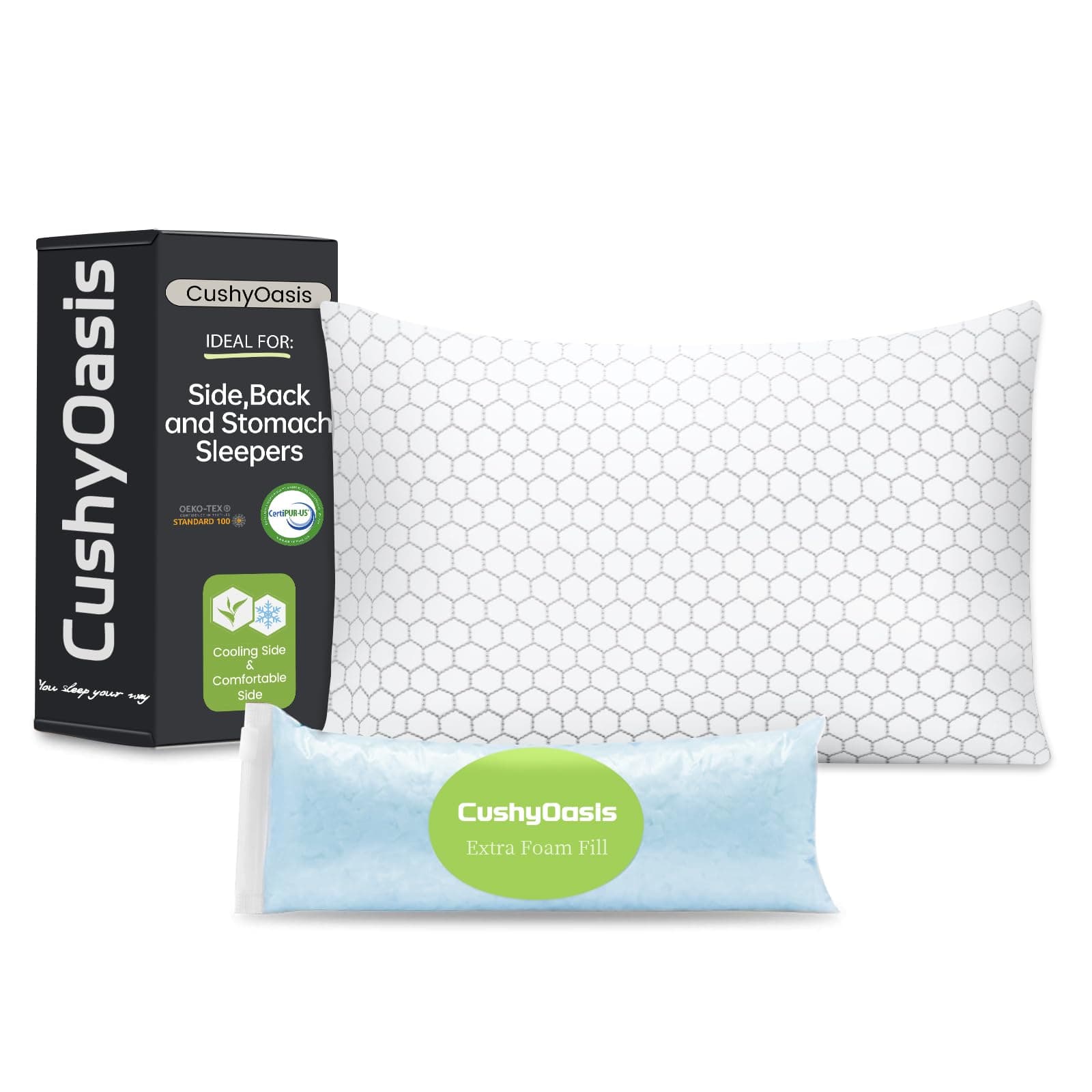 Bed Pillows for Sleeping, Adjustable Shredded Memory Foam Filling，Cooling Pillow with Washable Removable Cover for Side，Back and Stomach Sleepers - Queen Pillows