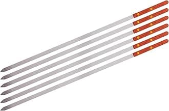 CHEFTOR Premium Stainless Steel Wooden Handle BBQ Skewers for Shish Kebab, Turkish Grills & Koubideh, Brazilian-Style BBQ, 23 Inch x 1/2 Inch, Set of 6