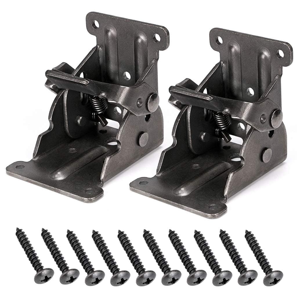 Table Leg Folding Brackets, Foldable Hinge Hardware, Self- Lock Extension Collapsible Shelf Bracket Support for Bed Leg, Wall Shelf, Saving Space, Pack of 2