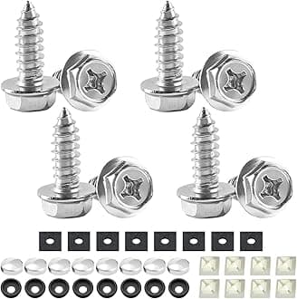 YALOK Anti Theft License Plate Screws Kits 8Sets Rustproof Stainless Steel Car Tag Plate Mounting Hardware, M6 (1/4") Tamper Proof Fastener Nut, Caps Cover for Front Rear Frame Holder (Cross-Silver)