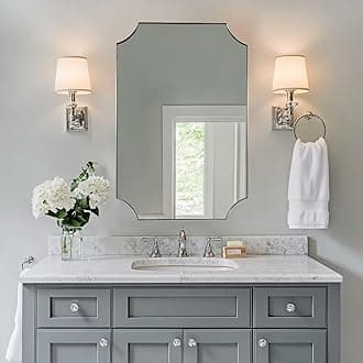 ANDY STAR Brushed Nickel Mirror 24x36 Inch, Scalloped Bathroom Mirror, Silver Vanity Mirror in Anti-Rust Stainless Steel Metal Thin Frame Deep 1’’, Wall-Mounted Mirror (Horizontal/Vertical)