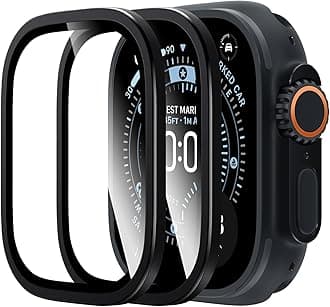 LϟK 2 Pack for Apple Watch Ultra 3/2 / Ultra Screen Protector 49mm - 9H Tempered Glass + Titanium Alloy Frame [Stay Original] Waterproof HD Glass Film for iWatch Ultra 49mm, Black