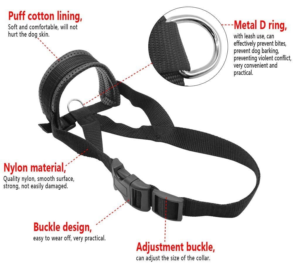ILEPARK Adjustable Nylon Dog Muzzle Anti Barking Anti-Bite (S, Black)