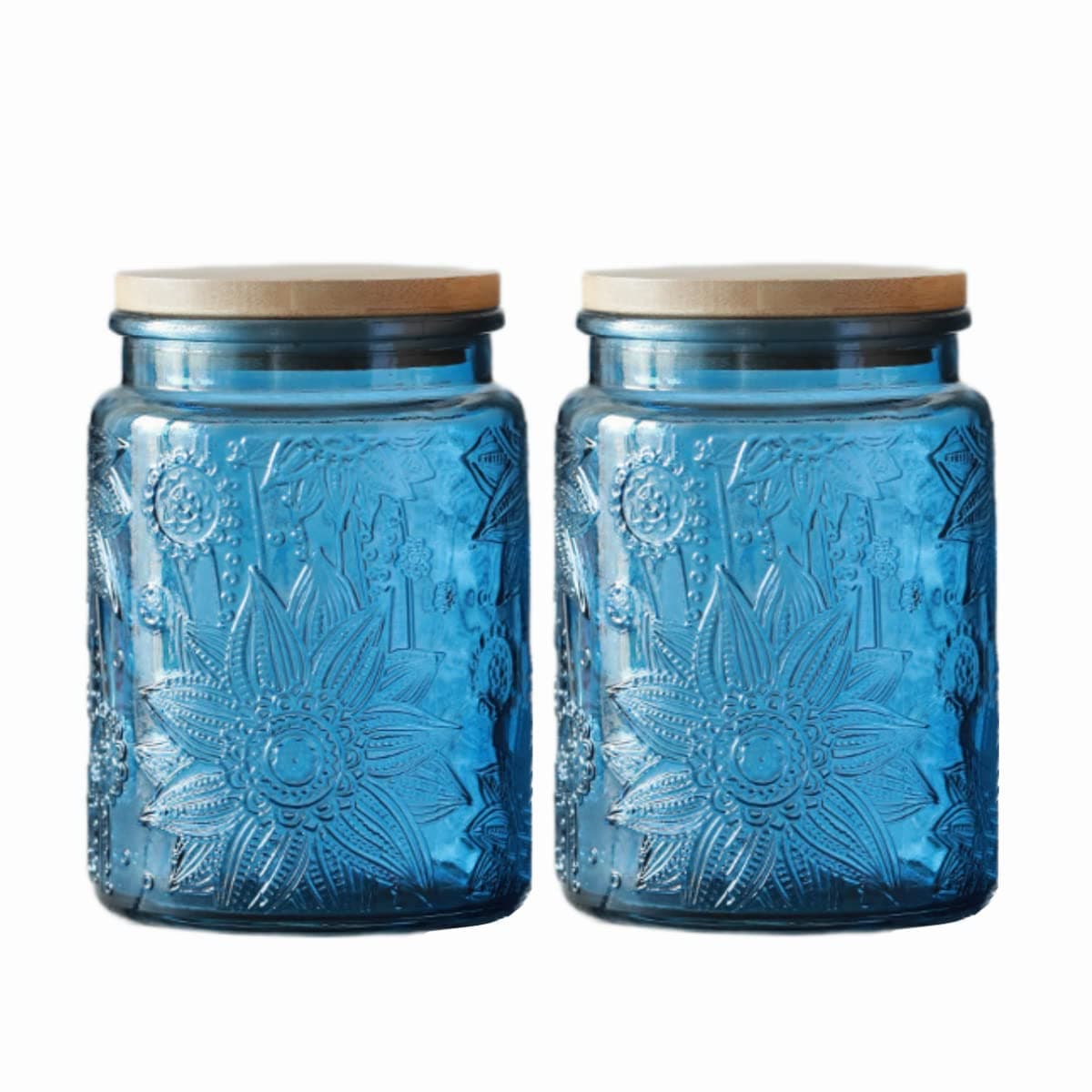 ANSQU 23.7 FL OZ Blue Glass Jars, 2 Pack Vintage Glass Kitchen Storage Counter Jar, Candy Jars with Lids, Mason Jar Hold Coffee Beans, Tea, Cookie, Sugar, Bath Salts & More (Blue, 2 Pack)