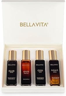 - Bellavita Luxury Men's Perfume Gift Set with CEO Man, G.O.A.T., Klub, and Oud | 80ml | Perfume for Men | Lavender, Patchouli, Lemon, and Caramel Notes | Long Lasting Men's Fragrance